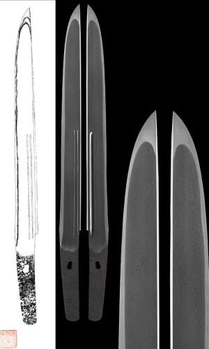 Tanto from the Kamakura period, signed Rai Kunimitsu, suguha hardening, nagasa 27,2 cm, price 57 291 USD.